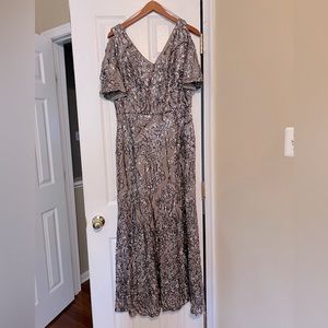 Sequin Lace Cold Shoulder Trumpet Gown Size 14P